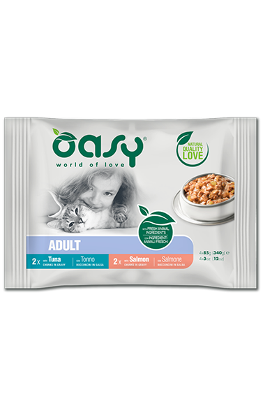 Oasy Wet Cat Bocconcini MultiPack ADULT FISH SELECTION - пакет рибни паучове за възрастни котки 4X85 гр.