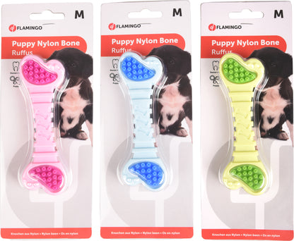 FLAMINGO Toy Puppy Ruffus Bone - дентална играчка за куче /син, розов, зелен/