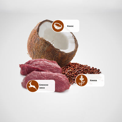 N&D Quinoa Cat Adult Skin & Coat Venison & Coconut - пълноценна мокра храна за котки в зряла възраст с киноа за здрава кожа за козина с еленско и кокос 80 гр.