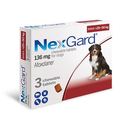 РАЗПРОДАЖБА NexGard - противопаразитни таблетки за кучета от 25 до 50 кг, 3 броя