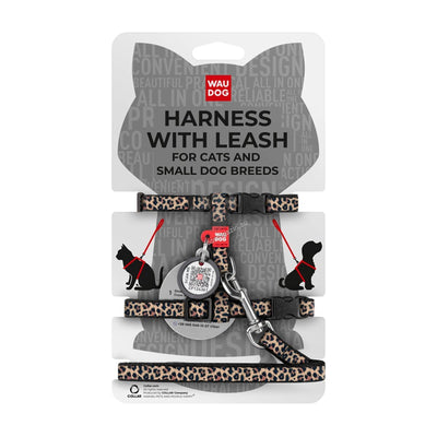 Waudog Harness with Lead Leopard XS - нагръдник с повод за котка с QR код за сигурност 25 / 40 см / 10 мм