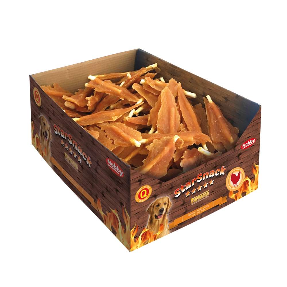 Nobby StarSnack Barbecue Chicken Stick L - солета от пресована кожа с пилешко филе ,кутия, 15см, 106 бр