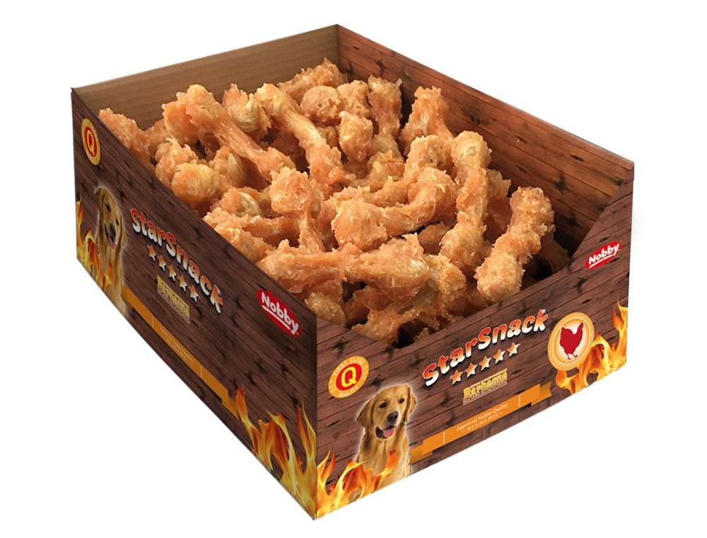 Nobby StarSnack Barbecue Chicken Bone - кокалче от пресована кожа с пилешко филе ,кутия, 12,5 см, 120 бр