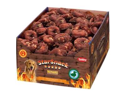 Nobby StarSnack Barbecue Duck Donut - поничка от пресована кожа с патешко месо, кутия, 5см, 200 бр