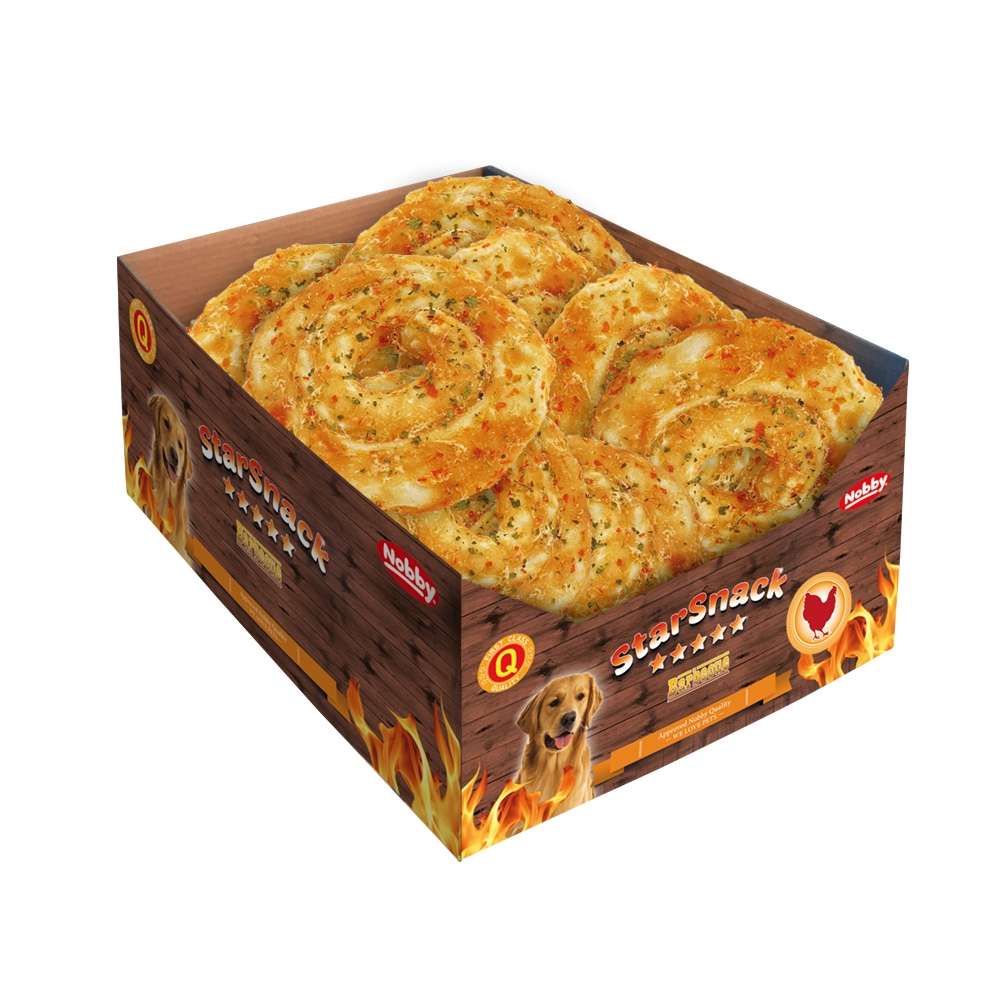 Nobby StarSnack Barbecue Chicken Snail - лакомство от пресована пилешка и телешка кожа, кутия, 10 см, 60 бр