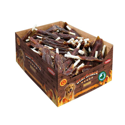 Nobby StarSnack Barbecue Duck Stick - лакомство от пресована кожа с патешко месо, кутия, 13,5 см, 140 бр