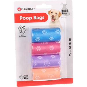 FLAMINGO Poop Bag Basic Paws Mix - хигиенни пликчета, 4 ролки по 15 броя