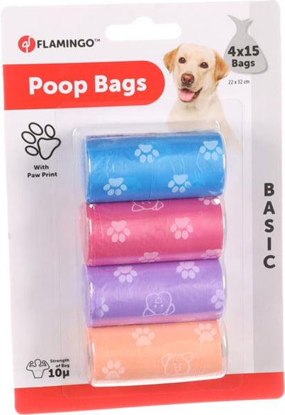 FLAMINGO Poop Bag Basic Paws Mix - хигиенни пликчета, 4 ролки по 15 броя