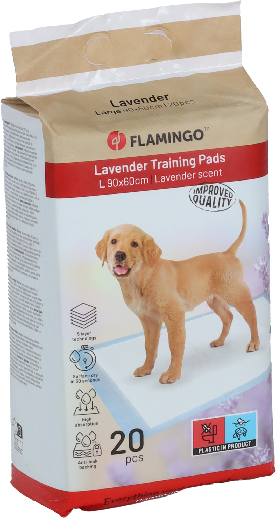 Flamingo Training Pads L - хигиенни подложки за кучета с аромат на лавандула 90 x 60 см, 20 бр