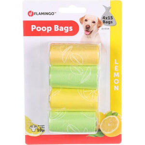 FLAMINGO Poop Bag Basic Lemon Yellow - хигиенни пликчета с аромат на лимон, 4 ролки по 15 броя