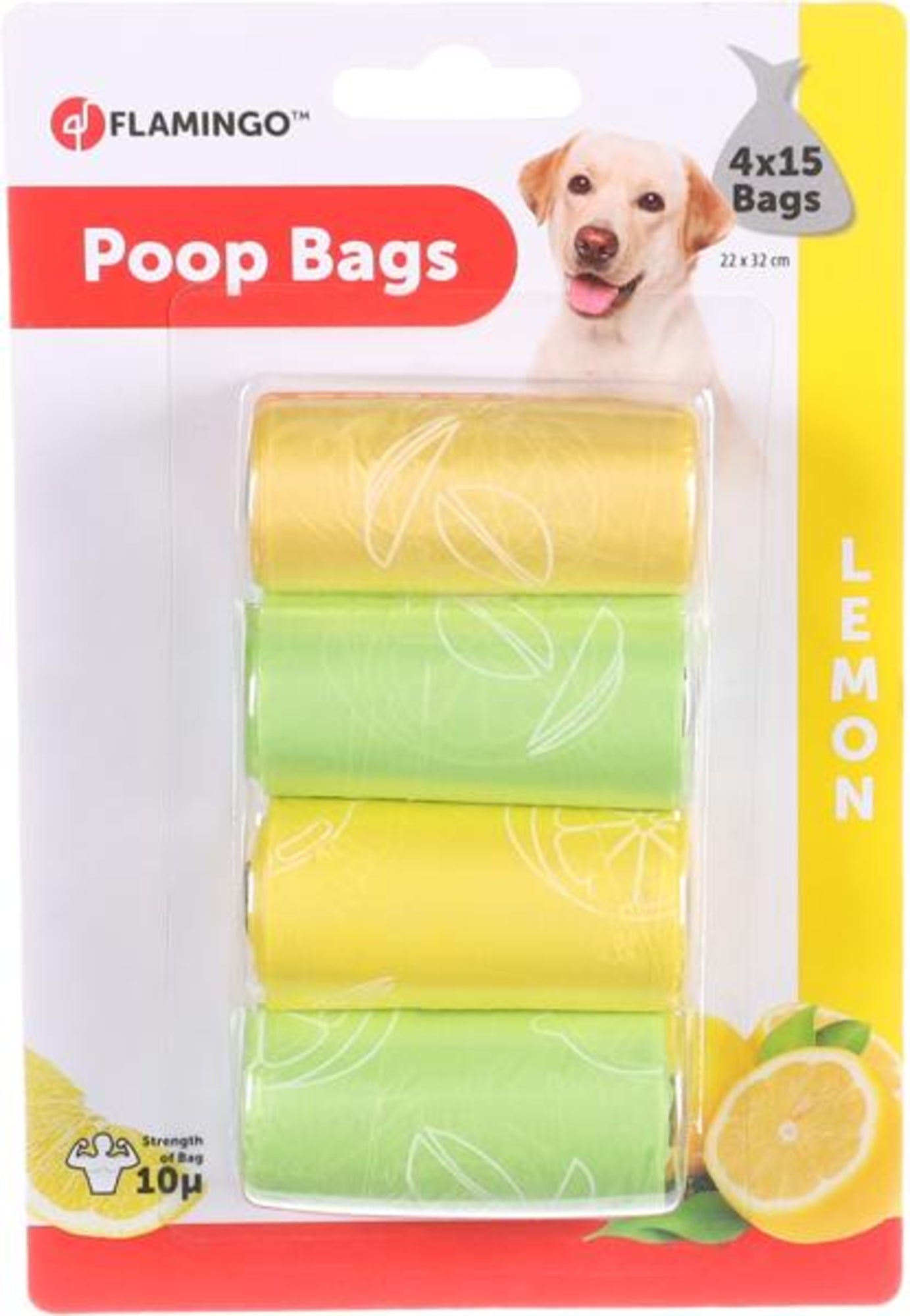 Flamingo Poop Bag Basic Lemon Yellow - хигиенни пликчета с аромат на лимон, 8 ролки по 15 броя