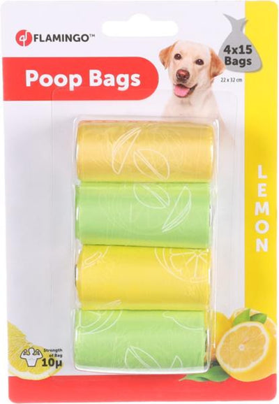 Flamingo Poop Bag Basic Lemon Yellow - хигиенни пликчета с аромат на лимон, 8 ролки по 15 броя