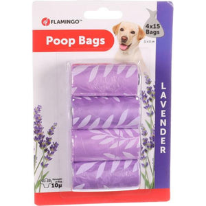 FLAMINGO Poop Bag Basic With Lavender - хигиенни пликчета с аромат на лавандула, 4 ролки по 15 броя