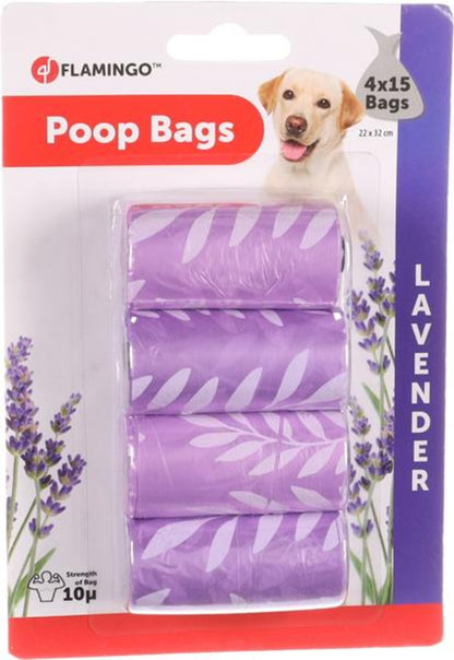 FLAMINGO Poop Bag Basic With Lavender - хигиенни пликчета с аромат на лавандула, 4 ролки по 15 броя