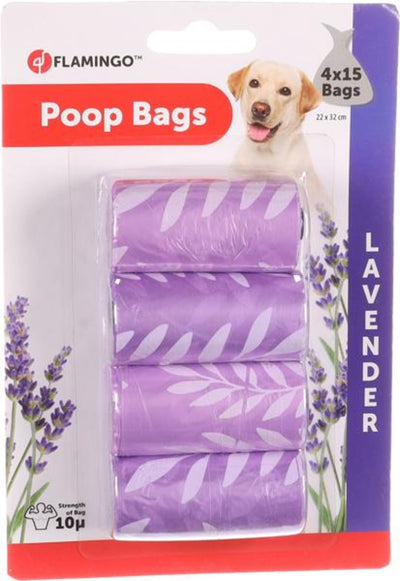 FLAMINGO Poop Bag Basic With Lavender - хигиенни пликчета с аромат на лавандула, 8 ролки по 15 броя