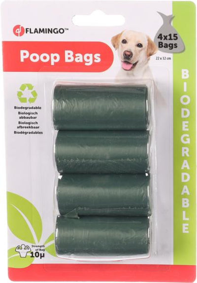 Flamingo Poop Bags Bio Green - биоразградими хигиенни торбички за кучета, 4 ролки по 15 бр