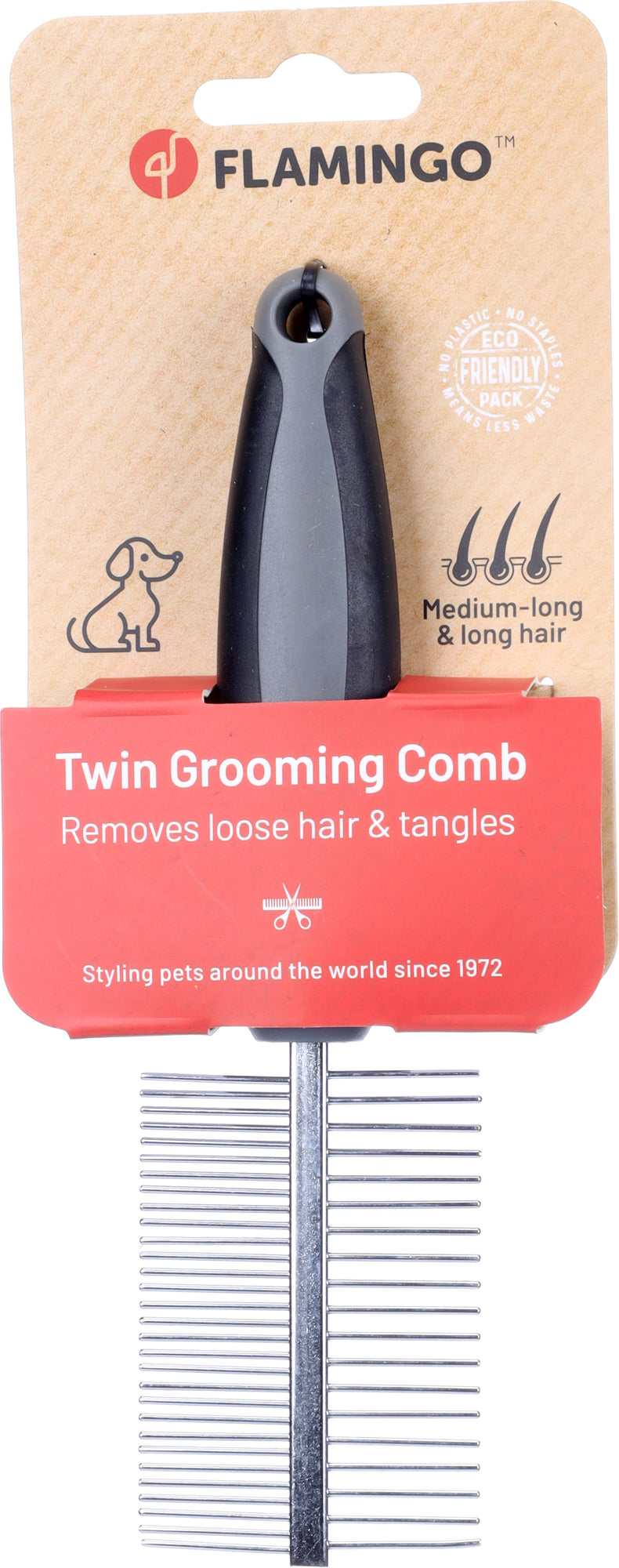Flamingo Comb Double Sided Comfort - двустранен гребен за дълга козина 19 см