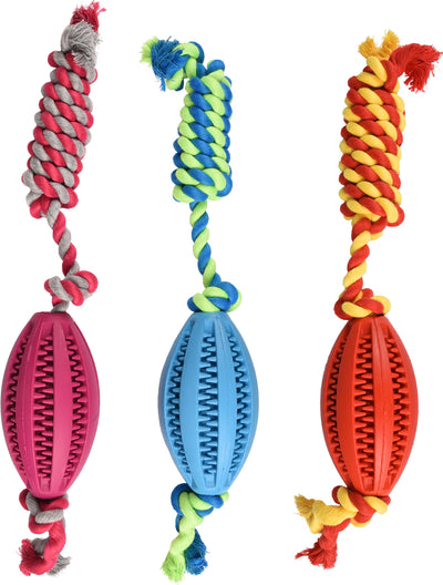 Flamingo Rubber Rugby Ball with Rope - дентална играчка с въже 11 см