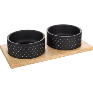 Flamingo Feeding and Drinking bowl Duo Dinner Nervo - купички с дървена поставка 2 х 840 мл