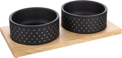 Flamingo Feeding and Drinking bowl Duo Dinner Nervo - купички с дървена поставка 2 х 840 мл