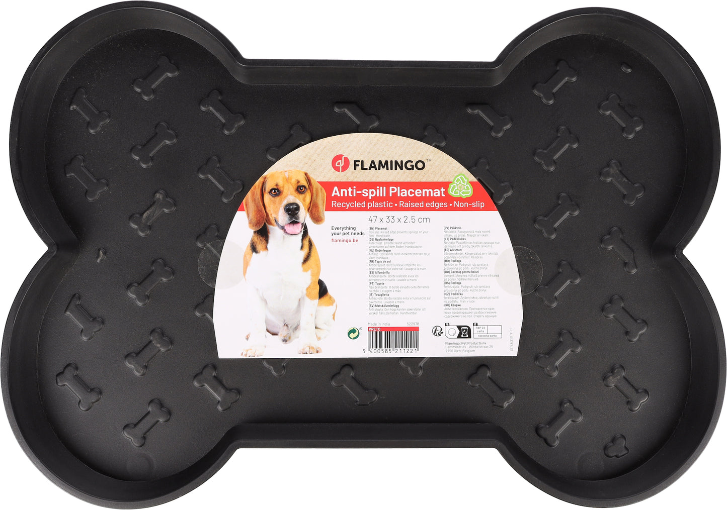 Flamingo Placement Preto Recycled Black - подложка за хранене 47 / 33 / 2.5 см