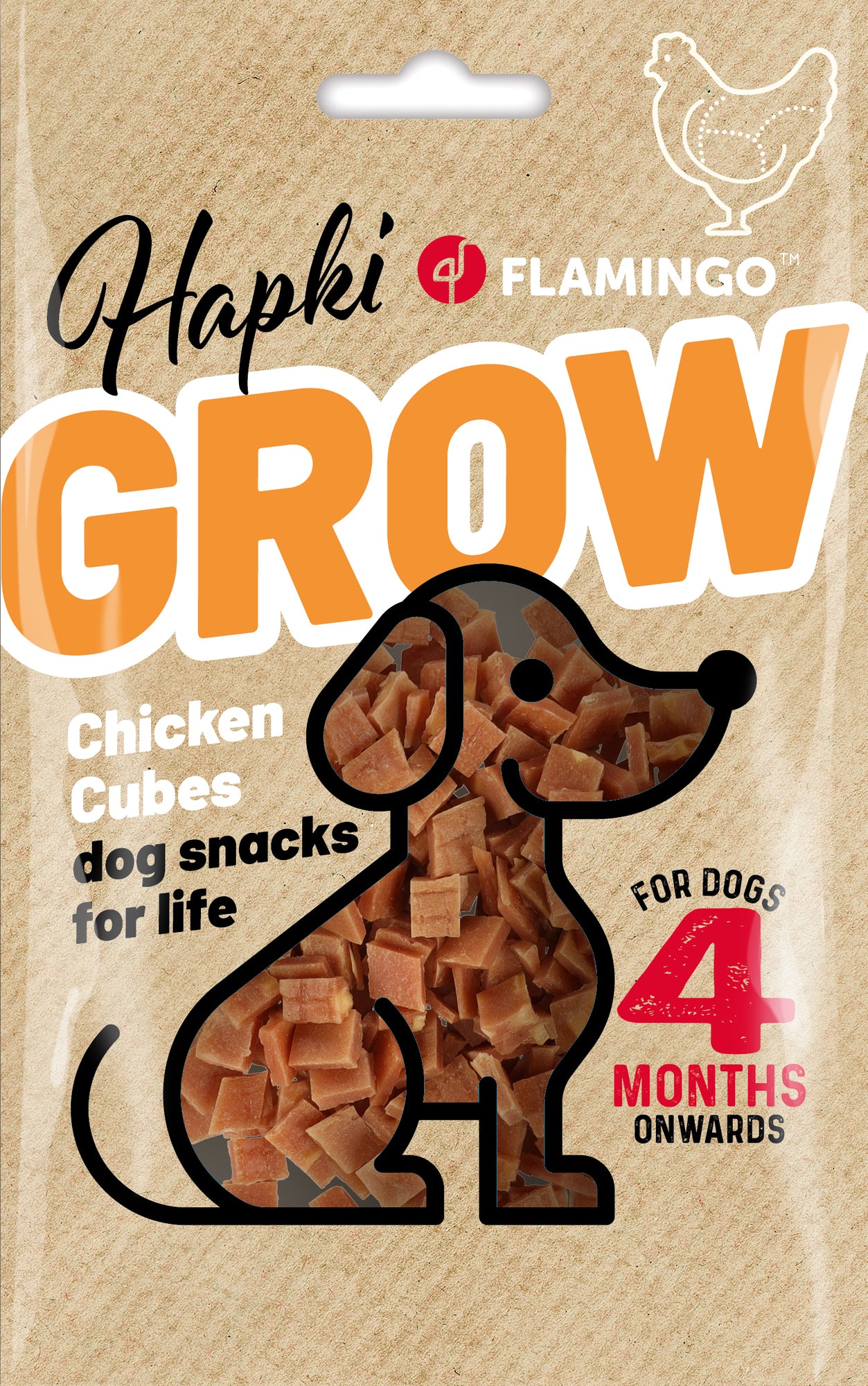 Flamingo Hapki Grow Cubes with Chicken - лакомство за куче с пилешко месо 85 гр