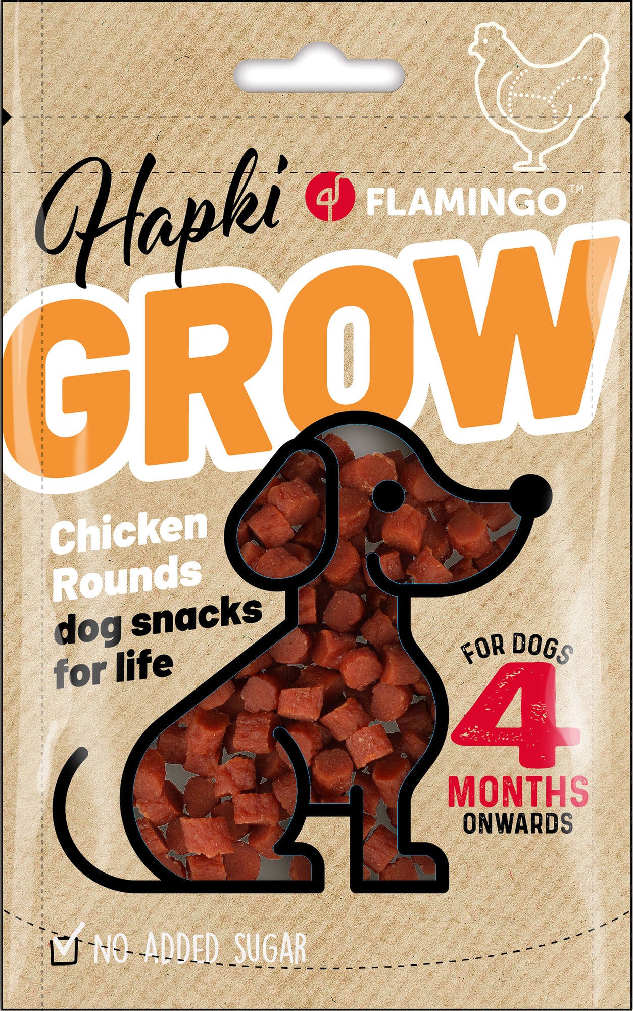 Flamingo Hapki Grow Rounds with Chicken - лакомство за кученца с пилешко месо 85 гр