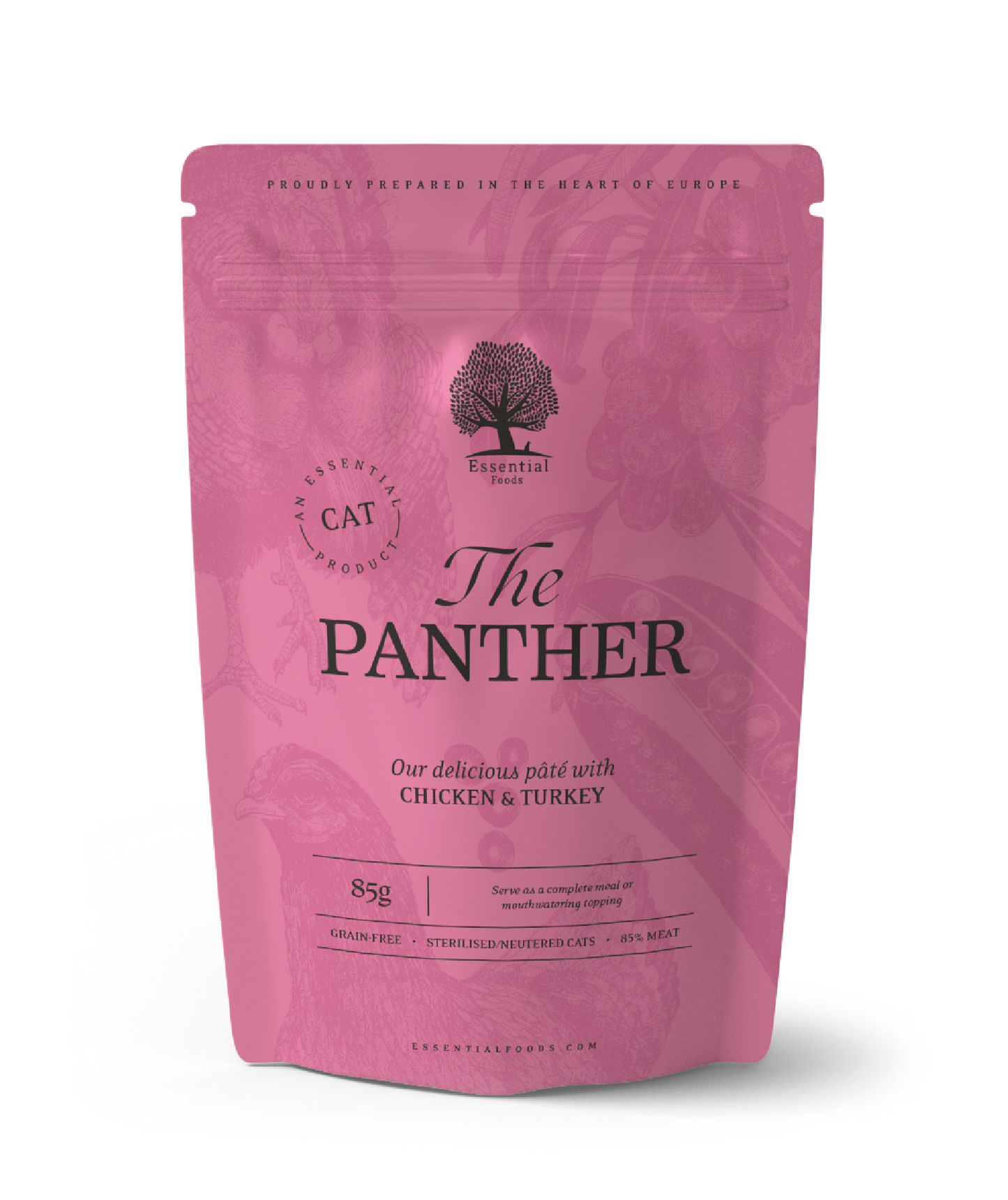 Essential The Panther - пауч за кастрирани котки с пилешки филенца и пуешко 85 гр.