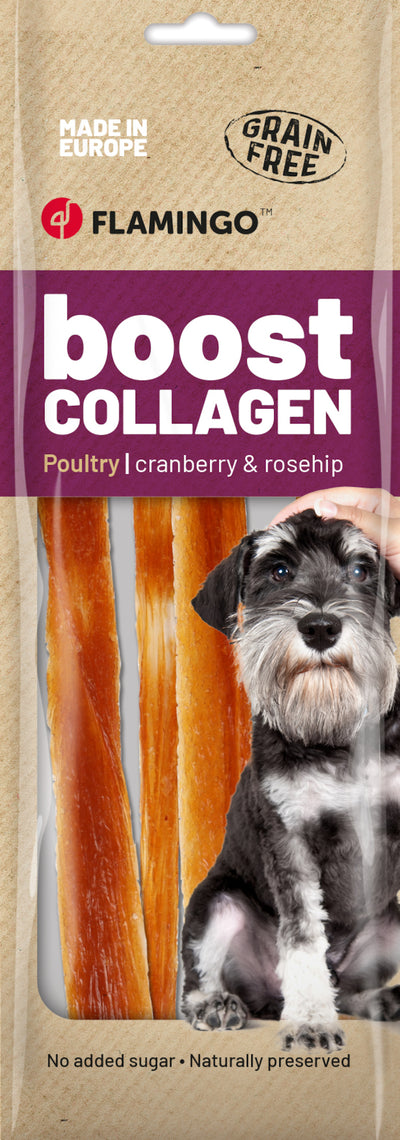 Flamingo Snacks Boost Strips with Chicken and Collagen - лакомство за куче с пилешко и колаген 60 гр