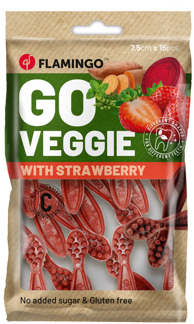 Flamingo Veggie Toothbrush with Strawberry - лакомство за куче с ягода 120 гр