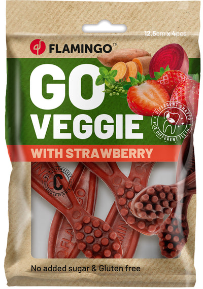 Flamingo Veggie Toothbrush with Strawberry - лакомство за куче с ягода 12,5 см, 4 бр, 150 гр