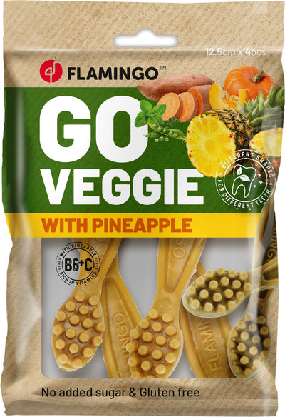 Flamingo Veggie Toothbrush with Pine Apple - лакомство за куче с ананас 12,5 см, 4 бр, 150 гр