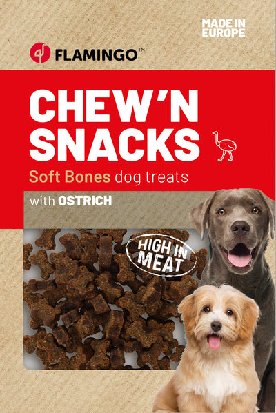 Flamingo ChewN Snack Bones with Ostrich - лакомство за куче с щраусово месо 150 гр