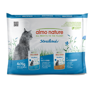 Almo Nature Functional Holistix Sterilised Multipack with Cod and Chicken - мултиопаковка паучове за котка с треска и пилешко месо 6 х 70 гр