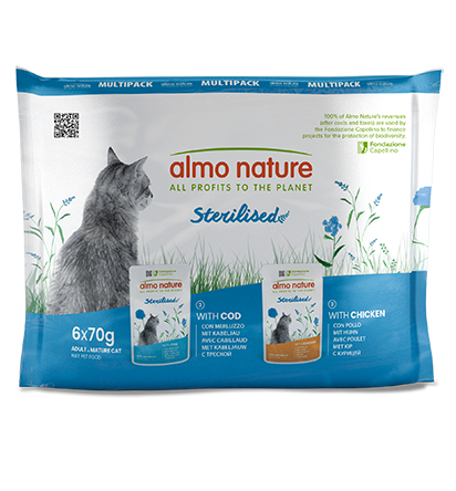 Almo Nature Functional Holistix Sterilised Multipack with Cod and Chicken - мултиопаковка паучове за котка с треска и пилешко месо 6 х 70 гр