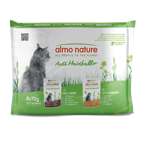 Almo Nature Anti Hairball Multipack with Beef and Chicken - мултиопаковка паучове за котка против космени топки с говеждо и пилешко месо 6 x 70 гр