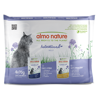 Almo Nature Inttestinal Help Multipack with Fish and Poultry - мултиопаковка паучове за котка с храносмилателна чувствителност с риба и пилешко месо 6 x 70 гр