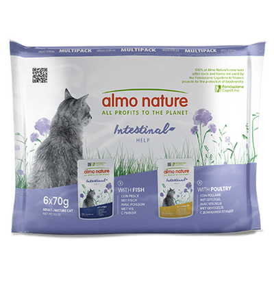 Almo Nature Inttestinal Help Multipack with Fish and Poultry - мултиопаковка паучове за котка с храносмилателна чувствителност с риба и пилешко месо 6 x 70 гр