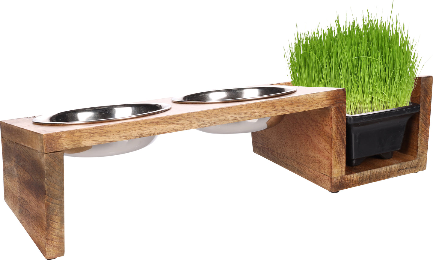 Flamingo Feeding and Drinking Bowl Duo Dinner Stand Lela - купички за котка с дървена поставка 2 х 375 мл