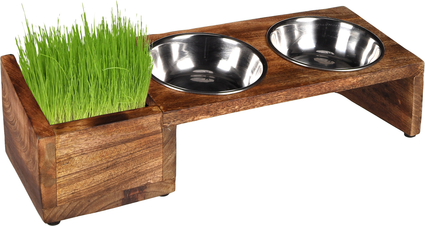 Flamingo Feeding and Drinking Bowl Duo Dinner Stand Lela - купички за котка с дървена поставка 2 х 375 мл