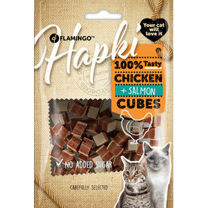 Flamingo Hapki Chicken and Salmon Cubes - лакомства за котка с пилешко и сьомга 50 гр