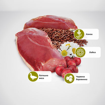 N&D Quinoa Urinary Duck Cranberry – пълноценна храна с киноа за котки над една година, за уринарен тракт с патица, червена боровинка и лайка 5 кг.