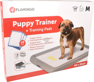 Flamingo Puppy Trainer M - хигиенен комплект с противоплъзгаща основа и 10 подложки за обучение 63 / 47 / 5 см