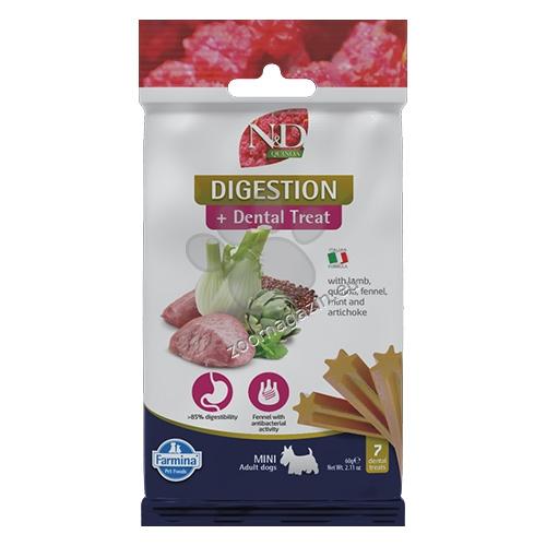 N&D Dog Dental Treat Digestion Adult Mini - дентални лакомства за здрав стомах за кучета от дребни породи с киноа, агнешко, фенел, мента и артишок 60 гр