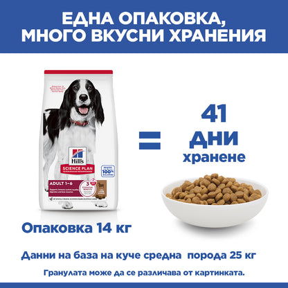 Hills Science Plan Canine Medium Adult - с агнешко, пълноценна суха храна за кучета от средни породи с умерени енергийни нужди, 1-7 г