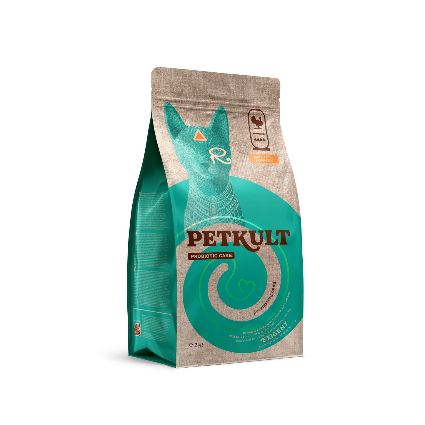 Petkult Cat Probiotic Care Exigent - пълноценна храна за възрастни котки с пуешко 2 кг