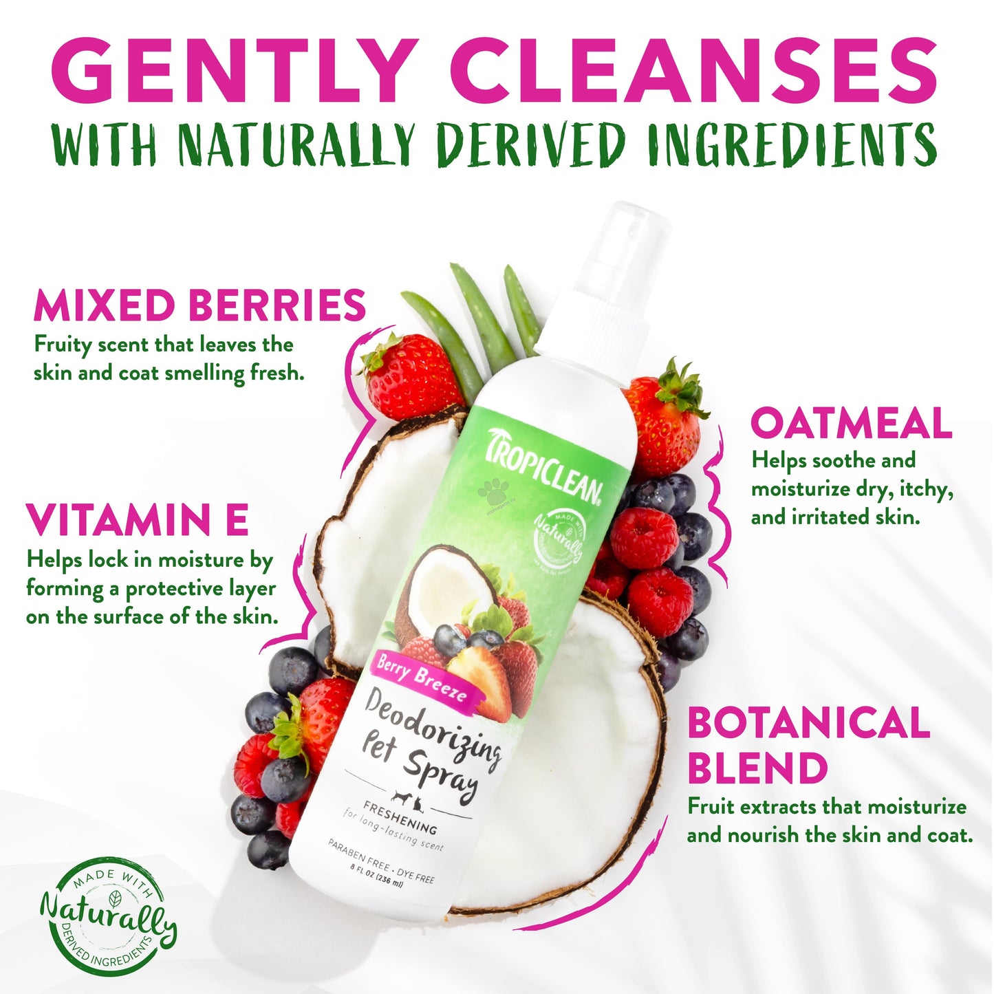 TropiClean Berry and Coconut Deep Cleansing Shampoo - шампоан за кучета и котки 355 мл