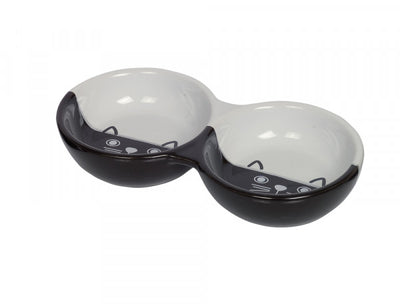 Nobby Cat ceramic double bowl Face - керамична двойна купа 22 х 11,5 х 3,5см - 2 х 130 мл
