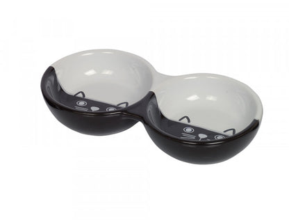 Nobby Cat ceramic double bowl Face - керамична двойна купа 22 х 11,5 х 3,5см - 2 х 130 мл