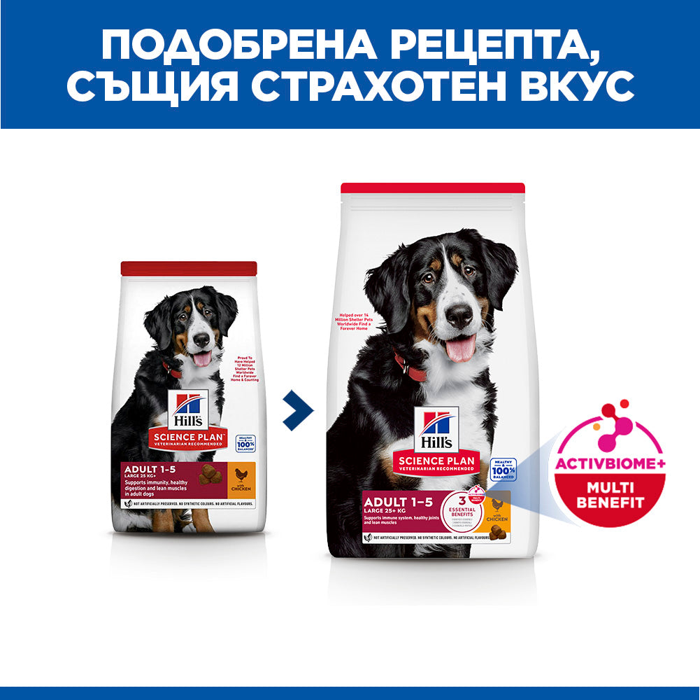 Hills Science Plan Large Breed Adult – с пилешко, пълноценна храна за кучета от едри породи над 25 кг с умерени енергийни нужди, 1 - 6 г